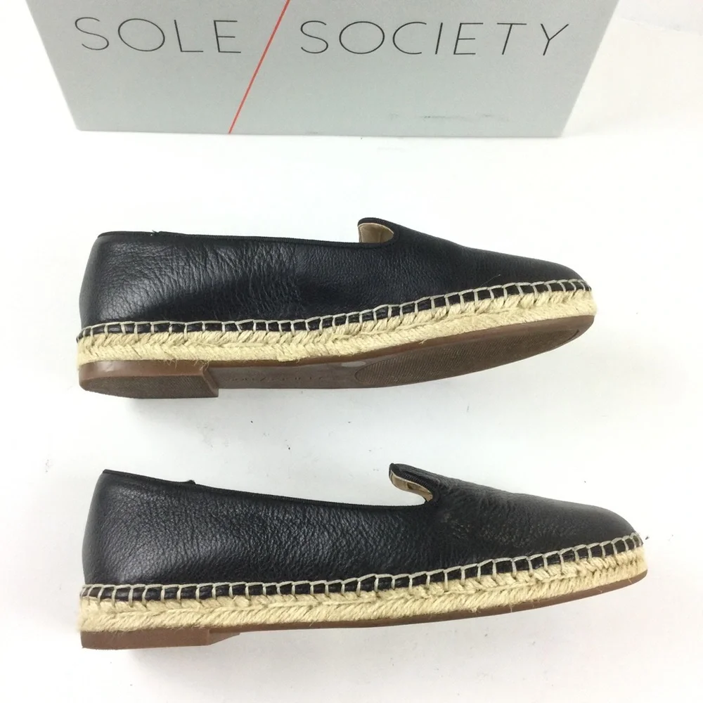 SOLE SOCIETY Sammah Leather Espadrille Slip-On Loafer Black Sz 8.5